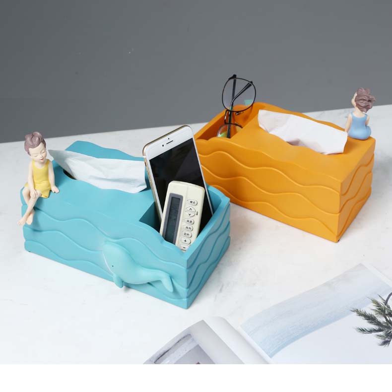Cute Cartoon Ocean Whale Wave Art Storage Tissue Box