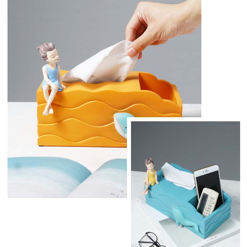 Cute Cartoon Ocean Whale Wave Art Storage Tissue Box