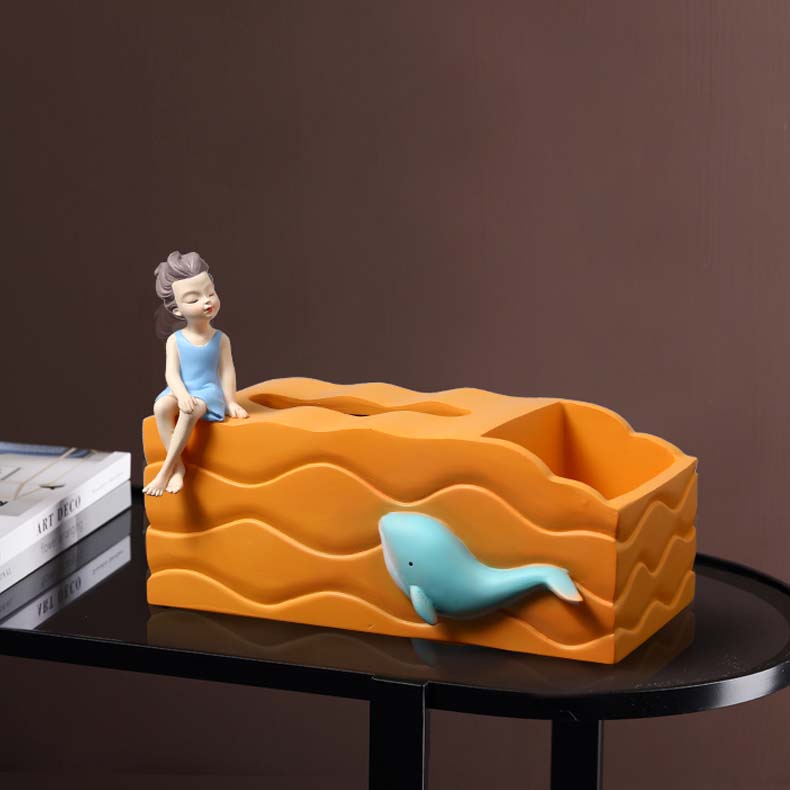 Cute Cartoon Ocean Whale Wave Art Storage Tissue Box