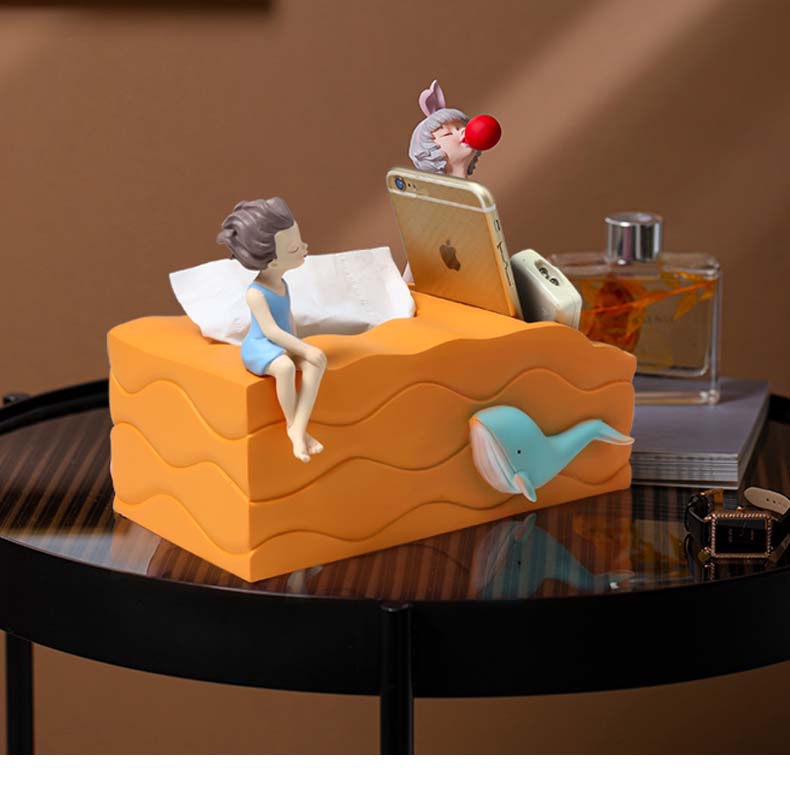 Cute Cartoon Ocean Whale Wave Art Storage Tissue Box
