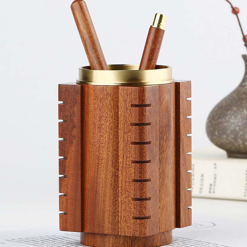 Exquisite Redwood Geometric Art Office Pen Holder