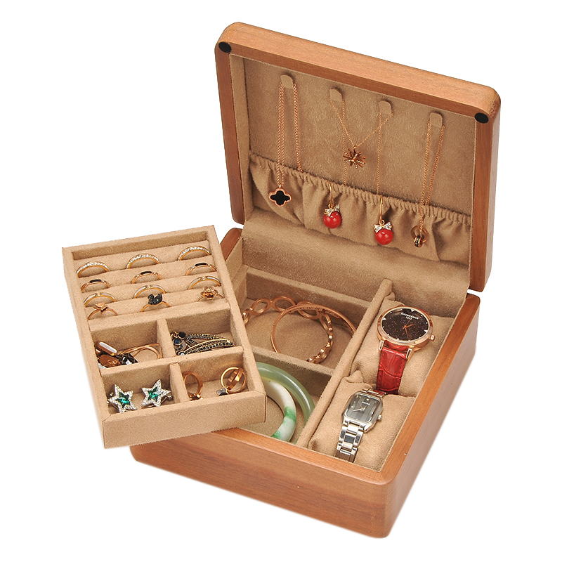 Square Wooden Storage Box Jewelry Ring Necklace Organizing