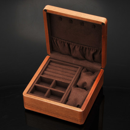 Square Wooden Storage Box Jewelry Ring Necklace Organizing