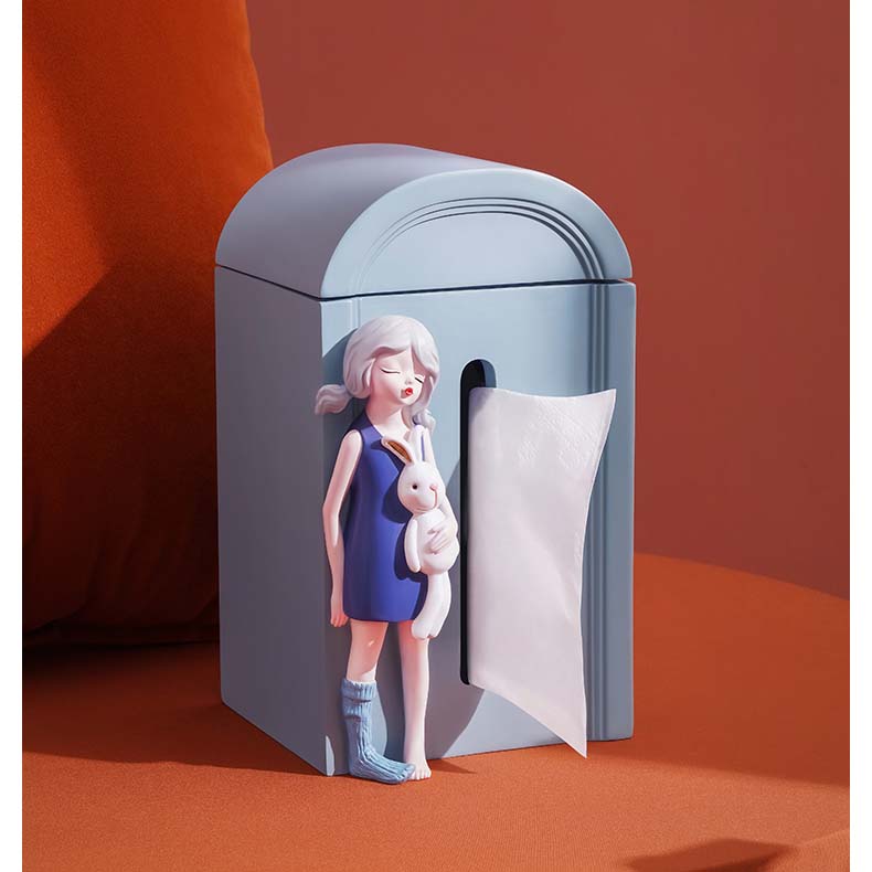 Standing Beautiful Cartoon Girl Desktop Decoration Tissue Box