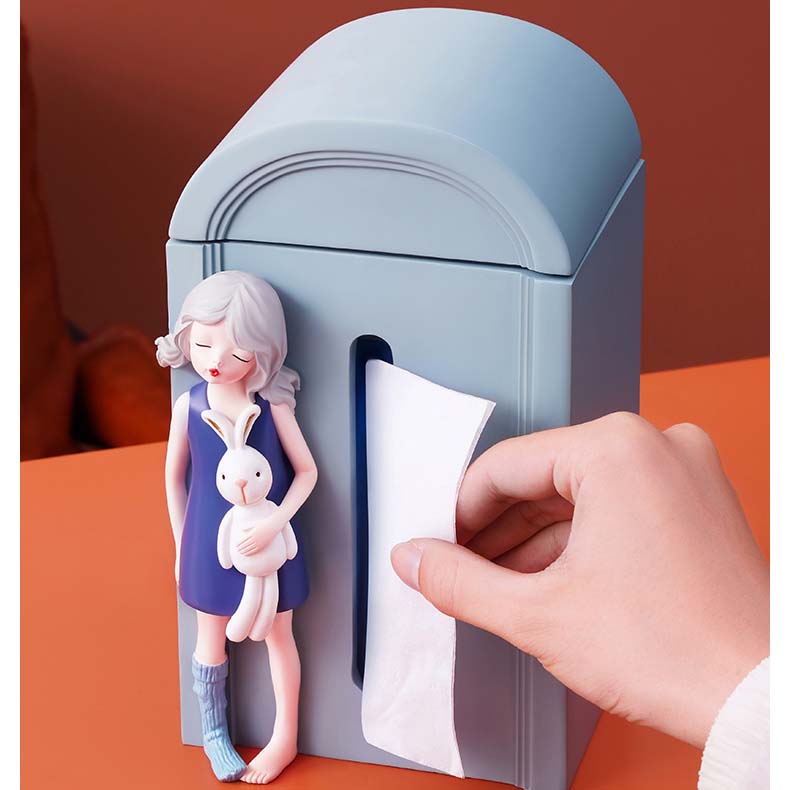 Standing Beautiful Cartoon Girl Desktop Decoration Tissue Box