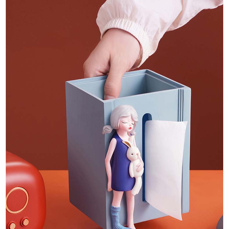 Standing Beautiful Cartoon Girl Desktop Decoration Tissue Box