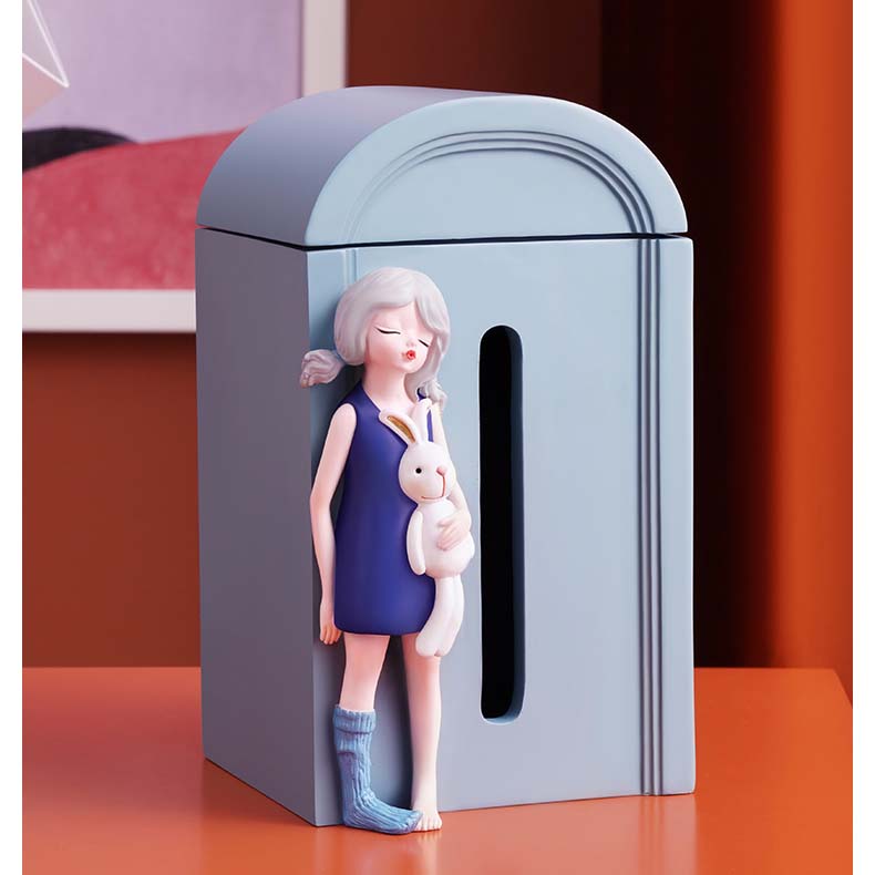 Standing Beautiful Cartoon Girl Desktop Decoration Tissue Box