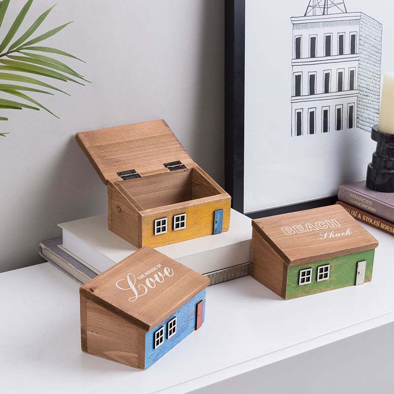 Wooden House Small Article Storage Box Jewelry Storage