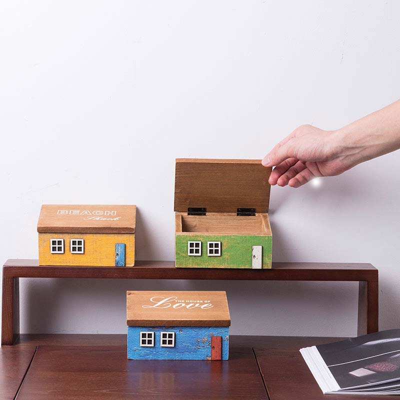 Wooden House Small Article Storage Box Jewelry Storage