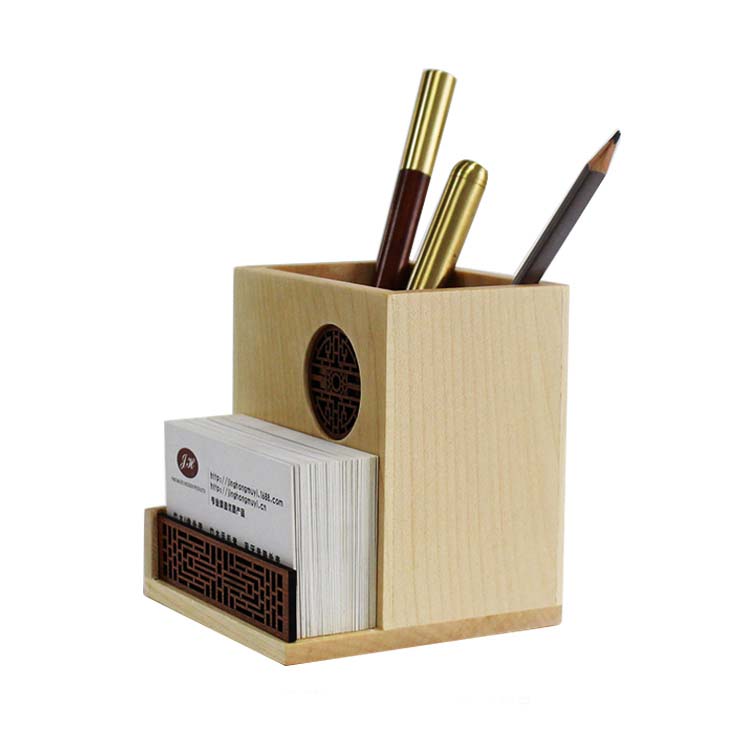 Classic Office Wooden Storage Pen Holder Business Card Holder