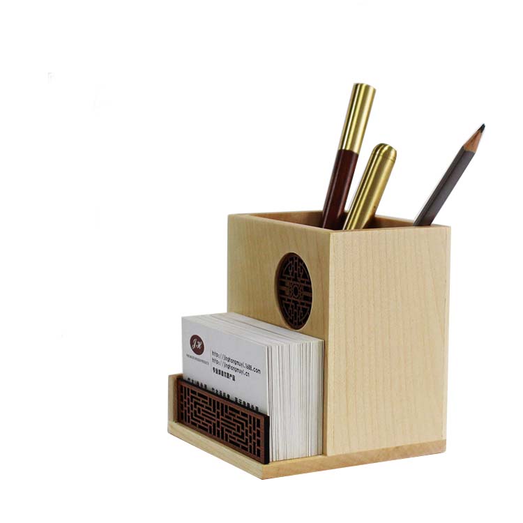 Classic Office Wooden Storage Pen Holder Business Card Holder