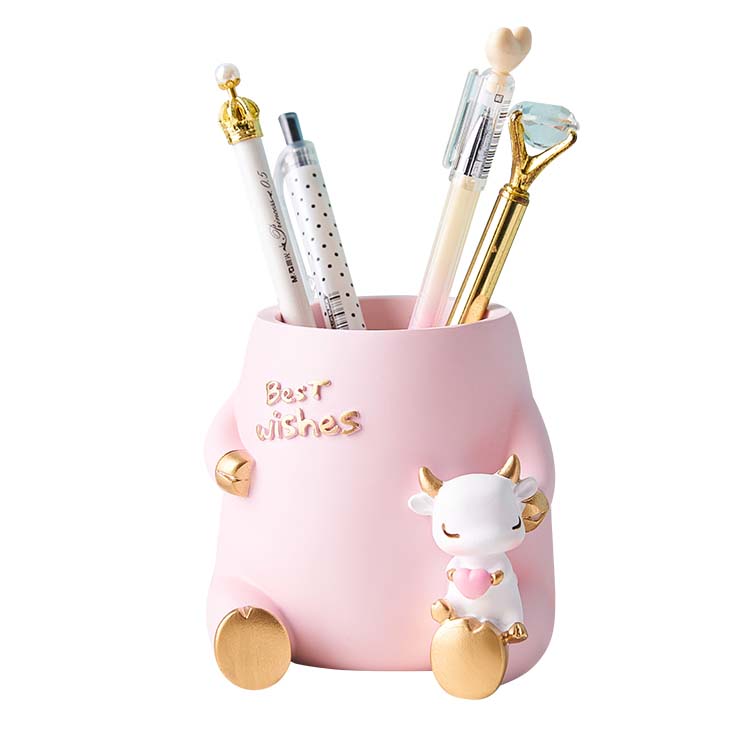 Cute Cartoon Pink Cow Office Desktop Organize Storage Pen Holder