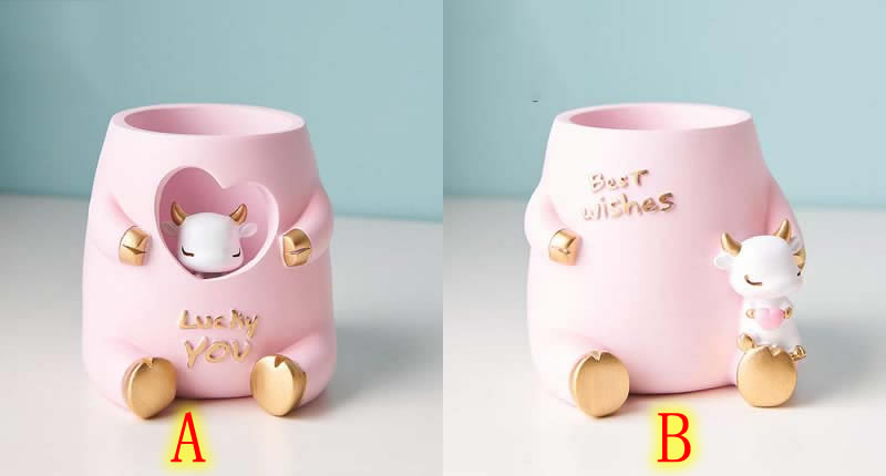 Cute Cartoon Pink Cow Office Desktop Organize Storage Pen Holder