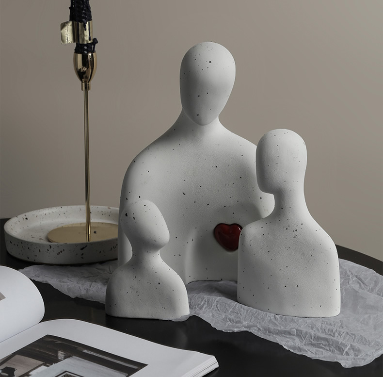 Abstract Warm Family Of Three Figures Sculpture Desktop Decoration