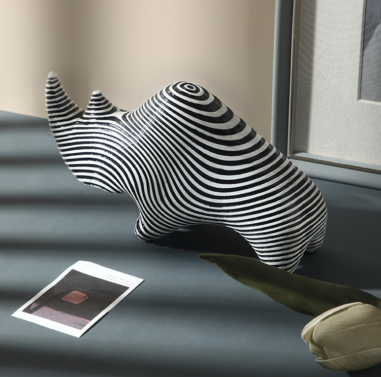 Art Geometric Line Animal Decorative Sculpture Rhino Zebra
