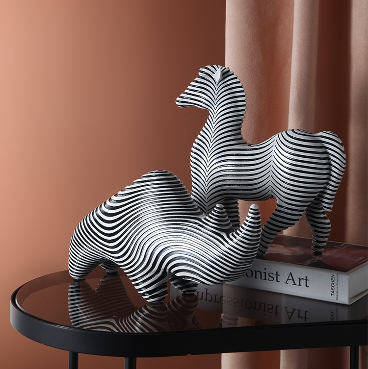 Art Geometric Line Animal Decorative Sculpture Rhino Zebra