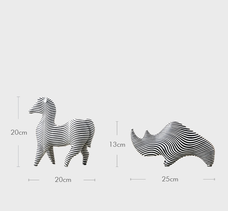 Art Geometric Line Animal Decorative Sculpture Rhino Zebra