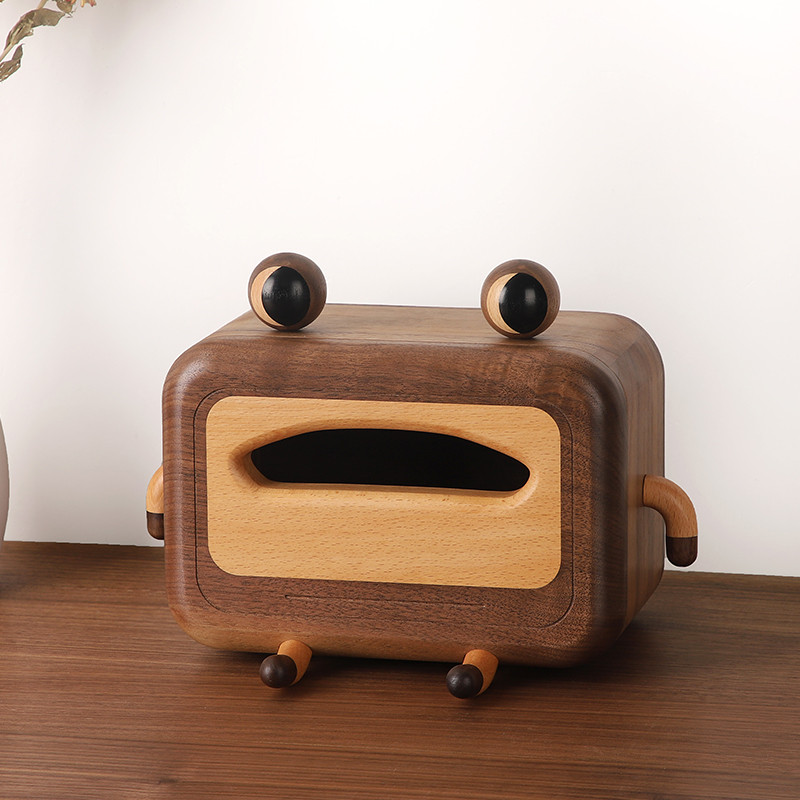 Black Walnut Frog Tissue Box: Decorative Elegance For Every Space