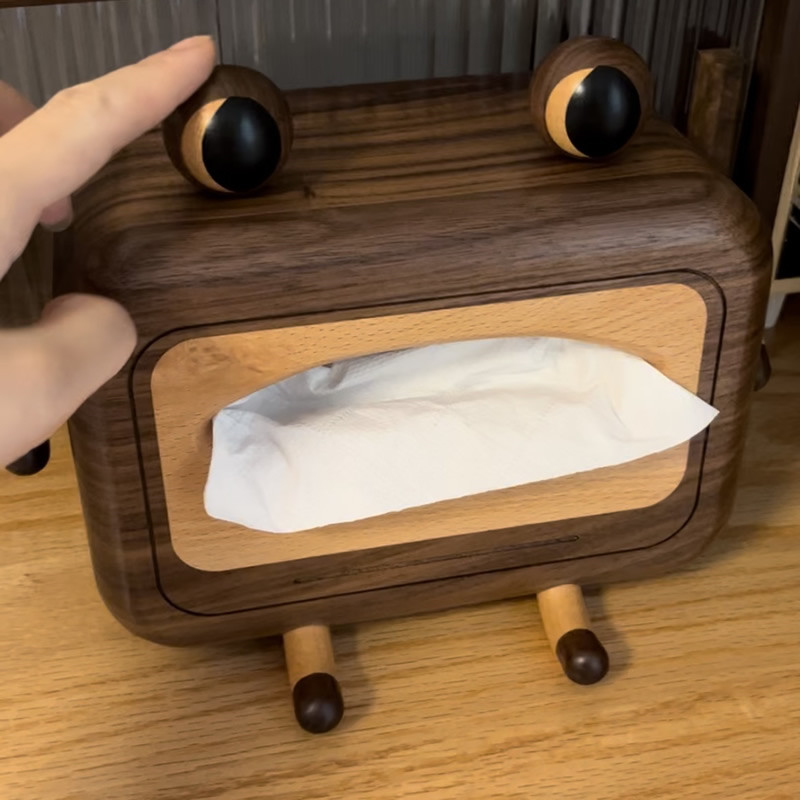 Black Walnut Frog Tissue Box: Decorative Elegance For Every Space