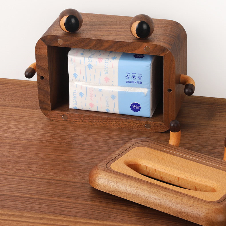 Black Walnut Frog Tissue Box: Decorative Elegance For Every Space