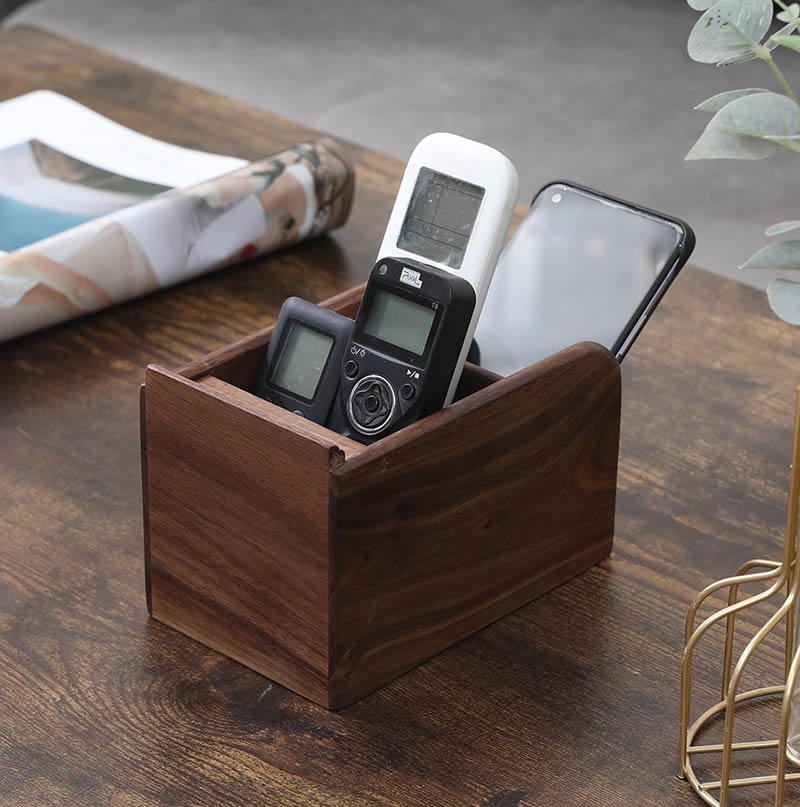 Black Walnut Wood Desk Organizer Pen Holder With Multiple Compartments