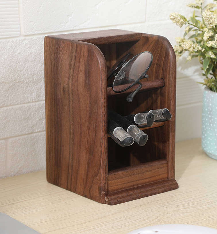 Black Walnut Wood Desk Organizer Pen Holder With Multiple Compartments