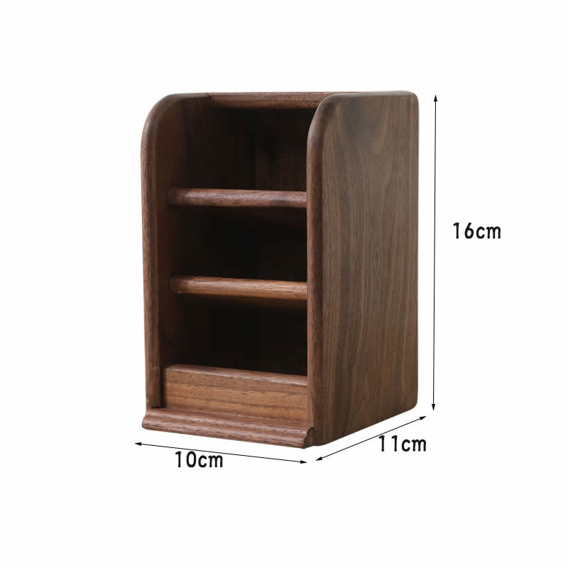 Black Walnut Wood Desk Organizer Pen Holder With Multiple Compartments