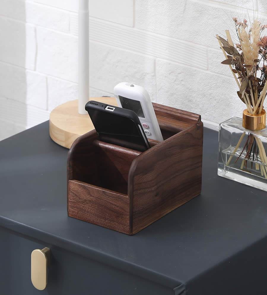 Black Walnut Wood Desk Organizer Pen Holder With Multiple Compartments