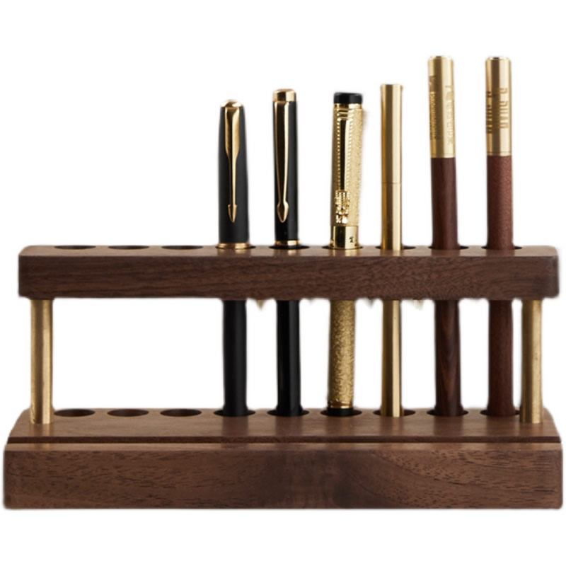 Black Walnut Wood Multi-Slot Pen Holder With Phone Stand