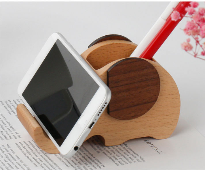 Cute Elephant Pen Holder Wooden Phone Holder