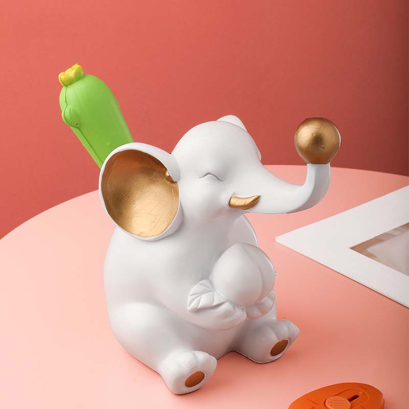 Cute White Elephant Pen Holder Decoration Storage