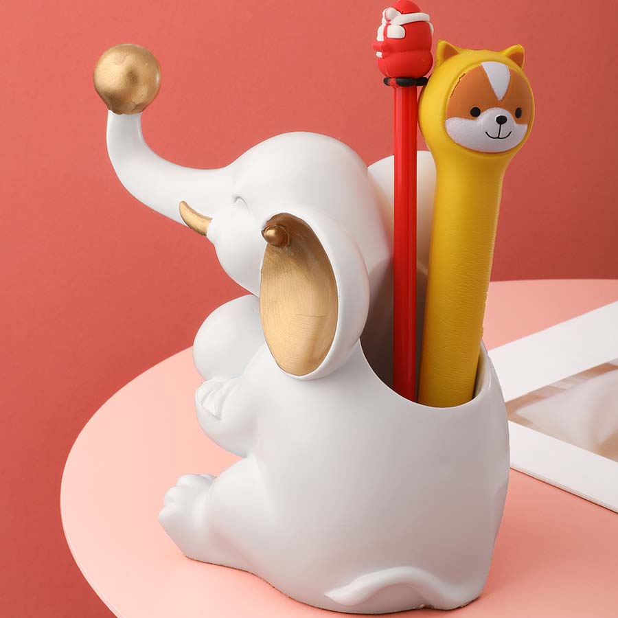 Cute White Elephant Pen Holder Decoration Storage