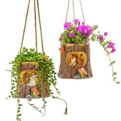 Pastoral Imitation Tree Stump Animal Hanging Basket Decorative Flower Pot