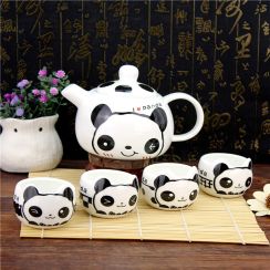 Abstract Cartoon Panda Teapot Coffee Cup