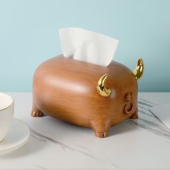 Abstract Golden Horns Cow Art Decoration Tissue Box