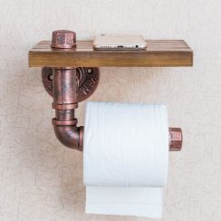 Creative Wooden Water Pipe Roll Paper Holder Wall Decoration Storage