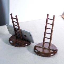 Black Walnut Wooden Ladder Shape Mobile Phone Holder