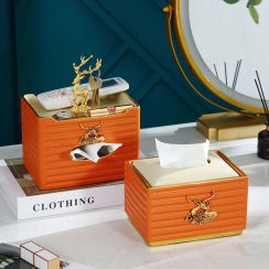 Classic Golden Sika Deer Ceramic Decorative Tissue Box Organize Storage