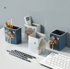 Exquisite Relief Tree Geometric Art Pen Holder