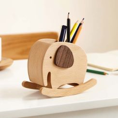 Exquisite Wooden Elephant Organize Storage Pen Holder Storage