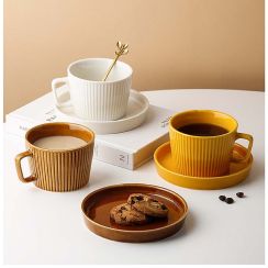 Retro Texture Ceramic Coffee Cup With Dish
