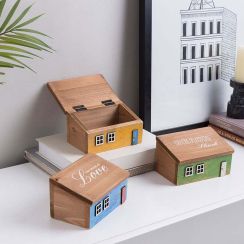 Wooden House Small Article Storage Box Jewelry Organize