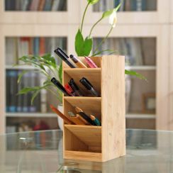 Bamboo And Wood Multi-grid Office Pen Holder Stationery Storage