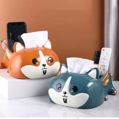 Multifunctional Cartoon Dog Desktop Remote Control Organize Storage Box Tissue Box