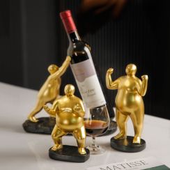 Abstract Art Mighty Golden Man Wine Rack Desktop Decoration Sculpture Ornaments