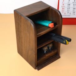 Black Walnut Wood Desk Organizer Pen Holder With Multiple Compartments