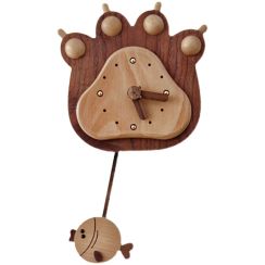 Classic Bear Paw And Fish Wall Decoration Black Walnut Wooden Wall Clock