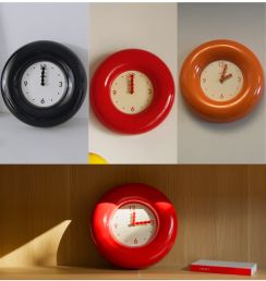 Modern Minimalist Round Wall Clock - Sleek Art  Decor for Home & Office (Orange/Red/Black)