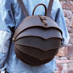 Vintage Genuine Leather Beetle Backpack,Unique Outdoor Travel Bag