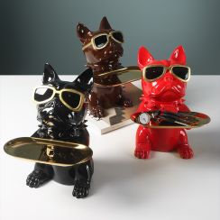 Wear Sunglasses Bulldog Desktop Organize Storage Tray Decorative Ornaments